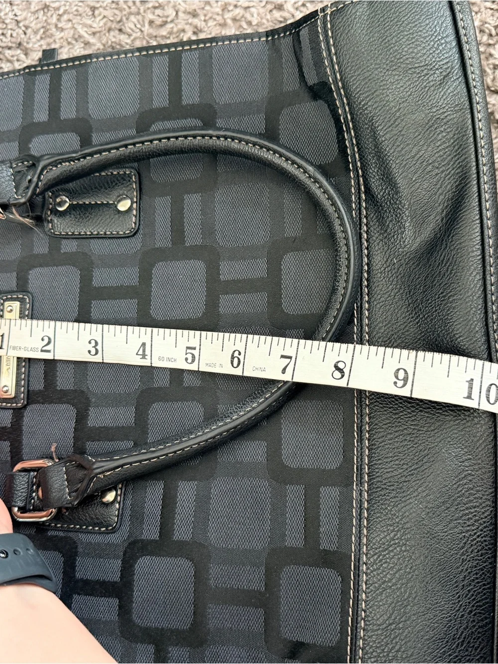 Nine West Black Pattern Handbag with Long Strap and Short Strap